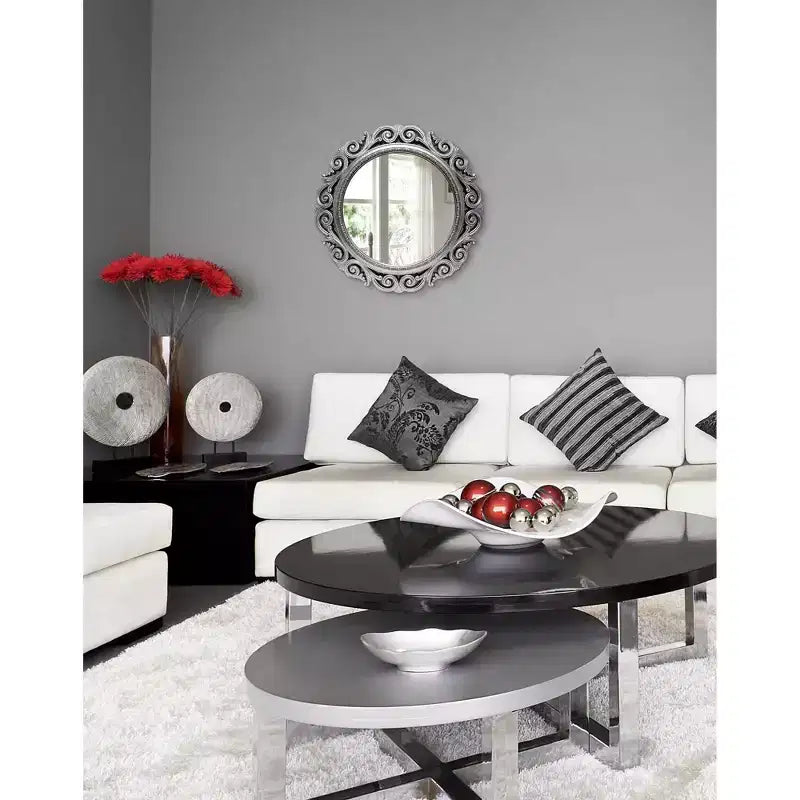 Specchio da parete rotondo da 22" Argento antico - Infinity Instruments: Stile romanico, nessun assemblaggio richiesto
