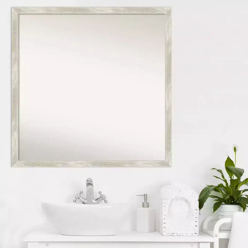 Specchio da parete per bagno sottile crepato non smussato 28" x 28" Argento metallizzato