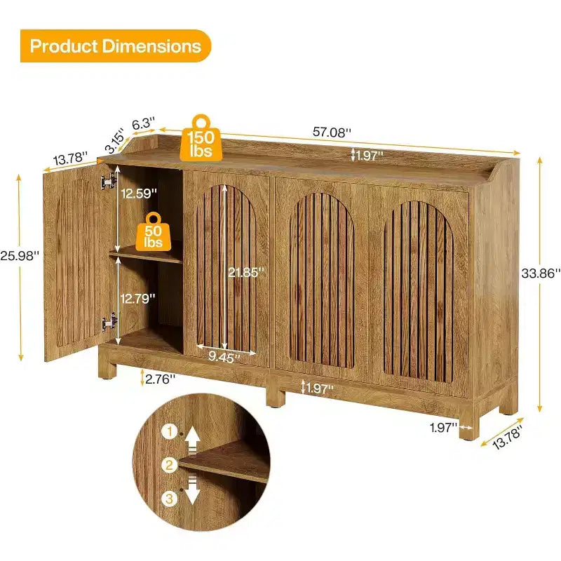Mobile credenza da cucina, credenza a buffet in stile rustico 57