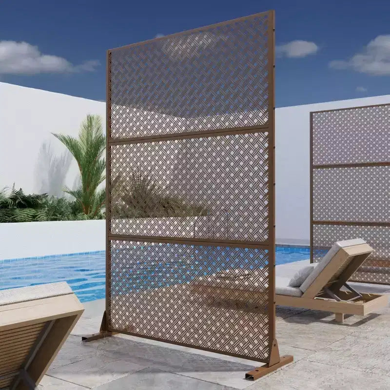 Pannello divisorio in acciaio zincato marrone intrecciato a due griglie | 183A x 120L x 40P cm