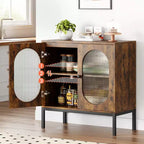Credenza in rattan, Armadietto buffet, Mobile consolle in legno con ripiano portaoggetti, Credenza per corridoio, ingresso, soggiorno