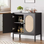 Credenza in rattan, Armadietto buffet, Mobile consolle in legno con ripiano portaoggetti, Credenza per corridoio, ingresso, soggiorno