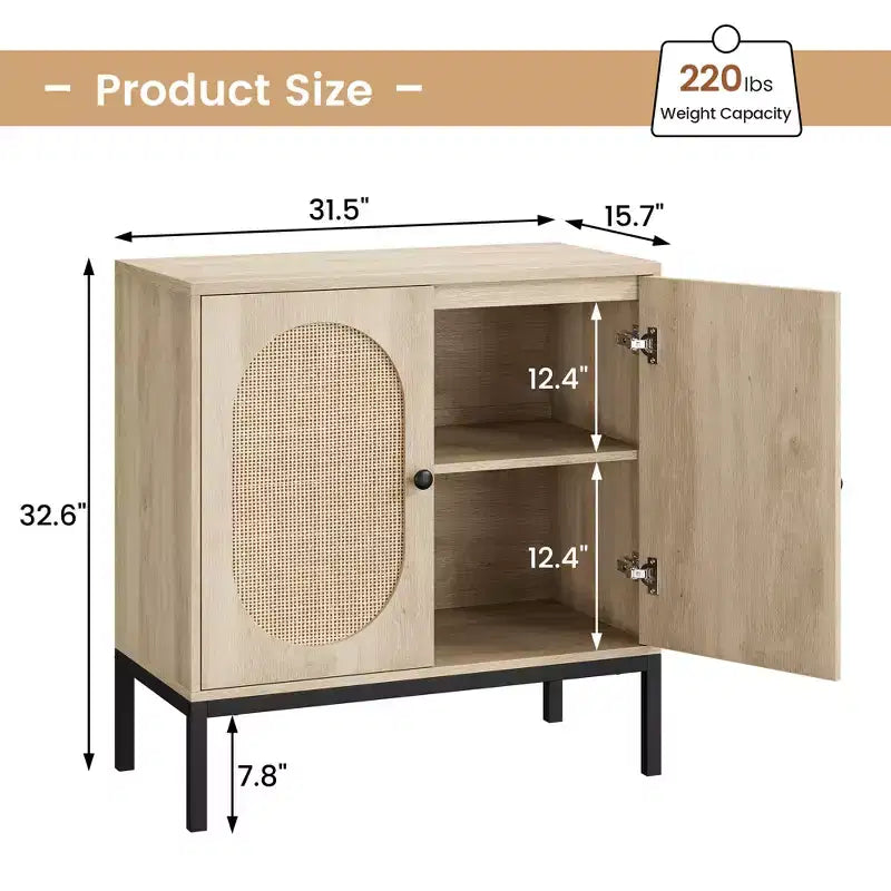 Credenza in rattan, Armadietto buffet, Mobile consolle in legno con ripiano portaoggetti, Credenza per corridoio, ingresso, soggiorno