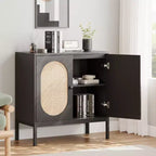 Credenza in rattan, Armadietto buffet, Mobile consolle in legno con ripiano portaoggetti, Credenza per corridoio, ingresso, soggiorno