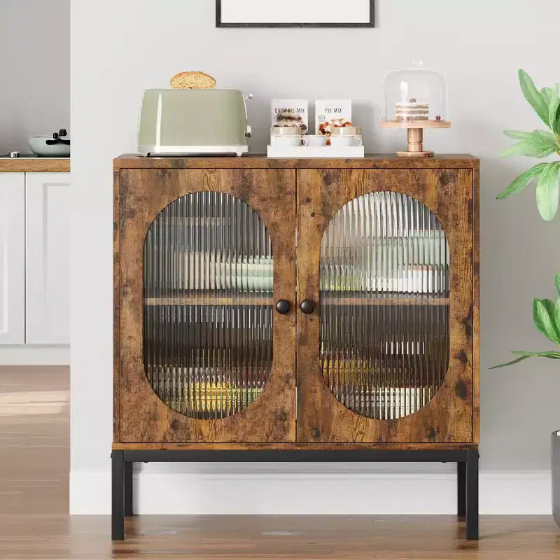 Credenza in rattan, Armadietto buffet, Mobile consolle in legno con ripiano portaoggetti, Credenza per corridoio, ingresso, soggiorno