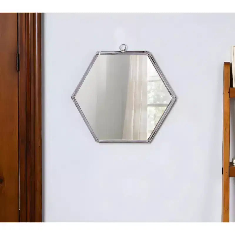 Specchio decorativo a 8 esagoni in acciaio argentato