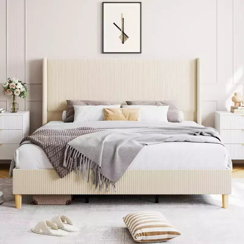 Struttura letto imbottita beige matrimoniale