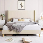 Struttura letto imbottita beige matrimoniale