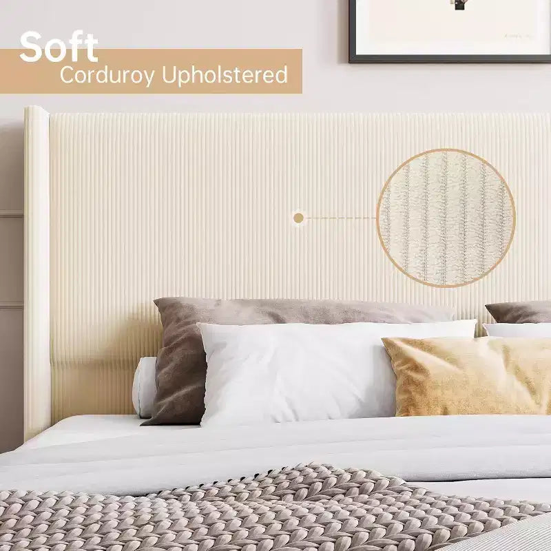 Struttura letto imbottita beige matrimoniale