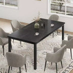 Industrial 68-Seater Mortise & Tenon Dining Table, Rectangular Wooden Top with Sturdy Metal Legs, Modern Chamfered Edges & Rounded Corners