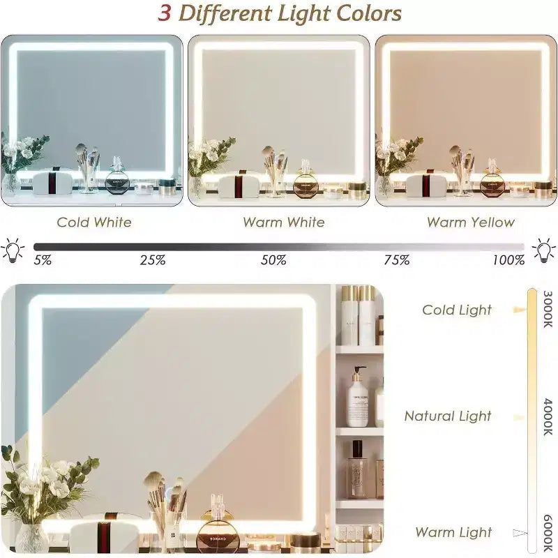 Scrivania Trucco con Specchio e Luci, Tavolo da Trucco