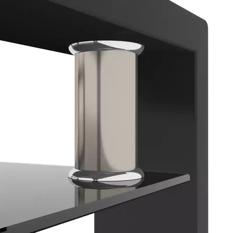 Tavolino Moderno in Vetro con Doppio Ripiano Contenitore e Gambe in Tubo Metallico per Soggiorno o Ufficio