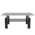 Modern Glass Coffee Table with Double Layer Storage Space and Metal Tube Legs for Living Room or Office