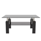 Modern Glass Coffee Table with Double Layer Storage Space and Metal Tube Legs for Living Room or Office