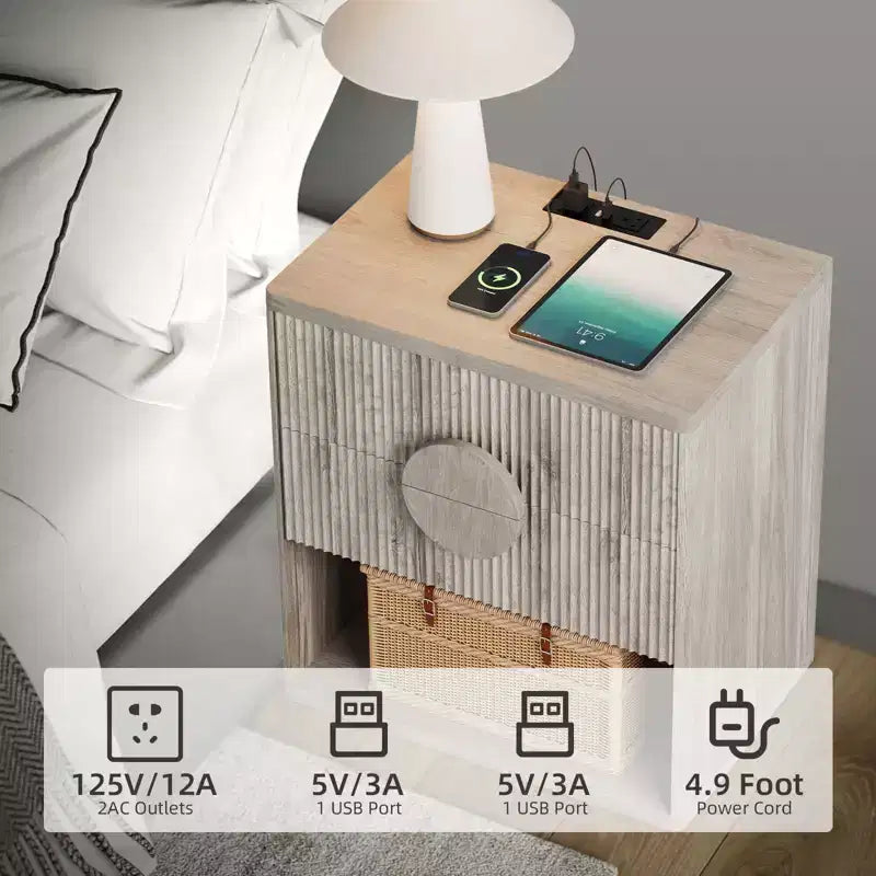 Comodino in Legno Truciolare con Motivo a Onde, Costruzione Durevole, Design Moderno, Salvaspazio, Facile Montaggio