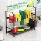 Portabottiglie organizer, portaoggetti per bottiglie d'acqua a doppio strato, portabicchieri in acciaio al carbonio con vassoio per ripiani da cucina