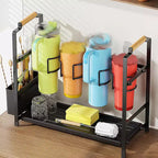 Portabottiglie organizer, portaoggetti per bottiglie d'acqua a doppio strato, portabicchieri in acciaio al carbonio con vassoio per ripiani da cucina