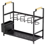 Portabottiglie organizer, portaoggetti per bottiglie d'acqua a doppio strato, portabicchieri in acciaio al carbonio con vassoio per ripiani da cucina