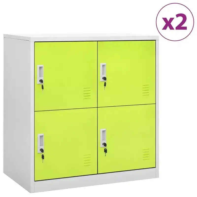 Armadietto con serratura, confezione da 2, in acciaio grigio chiaro e verde