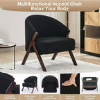 Poltrona d'accento Mid-Century, velluto Teddy, lino, pelle PU con struttura in legno, 1 pz