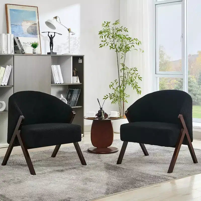 Poltrona d'accento Mid-Century, velluto Teddy, lino, pelle PU con struttura in legno, 1 pz