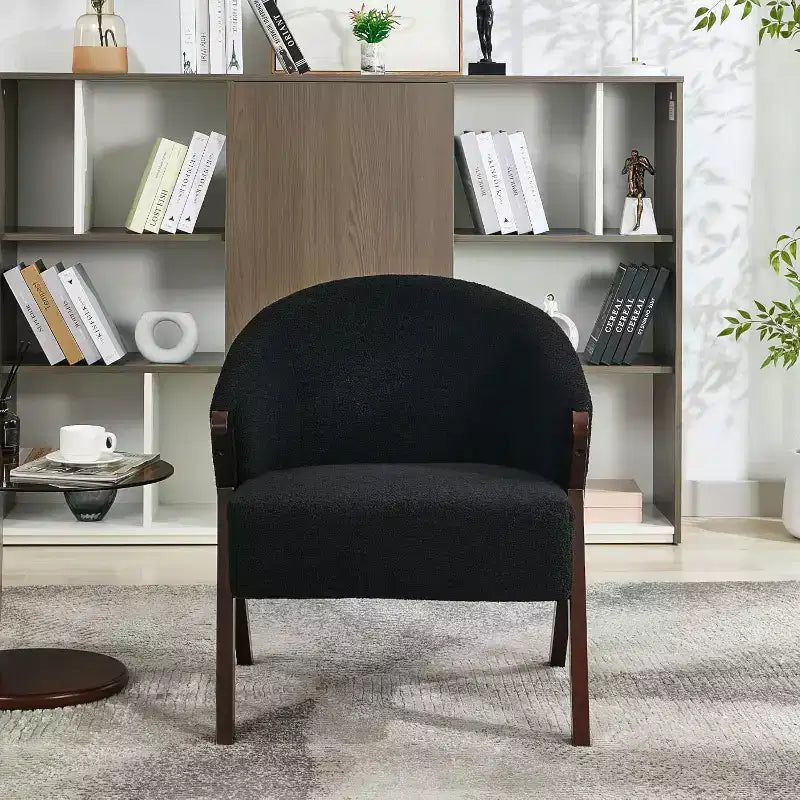 Poltrona d'accento Mid-Century, velluto Teddy, lino, pelle PU con struttura in legno, 1 pz