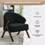 Poltrona d'accento Mid-Century, velluto Teddy, lino, pelle PU con struttura in legno, 1 pz