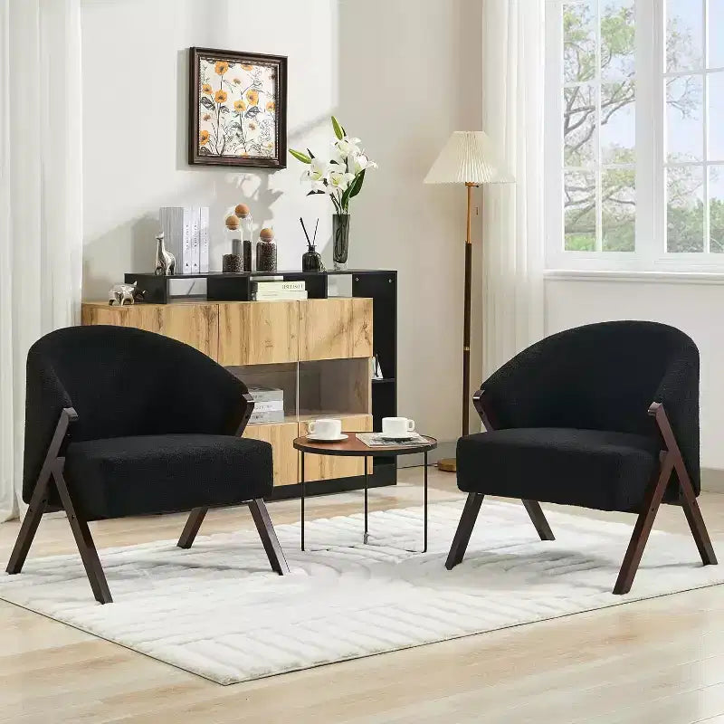 Poltrona d'accento Mid-Century, velluto Teddy, lino, pelle PU con struttura in legno, 1 pz