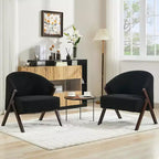 Poltrona d'accento Mid-Century, velluto Teddy, lino, pelle PU con struttura in legno, 1 pz