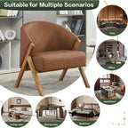 Poltrona d'accento Mid-Century, velluto Teddy, lino, pelle PU con struttura in legno, 1 pz