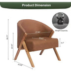 Poltrona d'accento Mid-Century, velluto Teddy, lino, pelle PU con struttura in legno, 1 pz