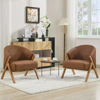 Poltrona d'accento Mid-Century, velluto Teddy, lino, pelle PU con struttura in legno, 1 pz