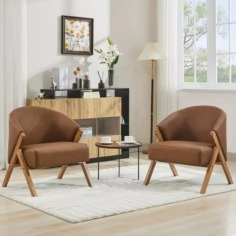 Poltrona d'accento Mid-Century, velluto Teddy, lino, pelle PU con struttura in legno, 1 pz
