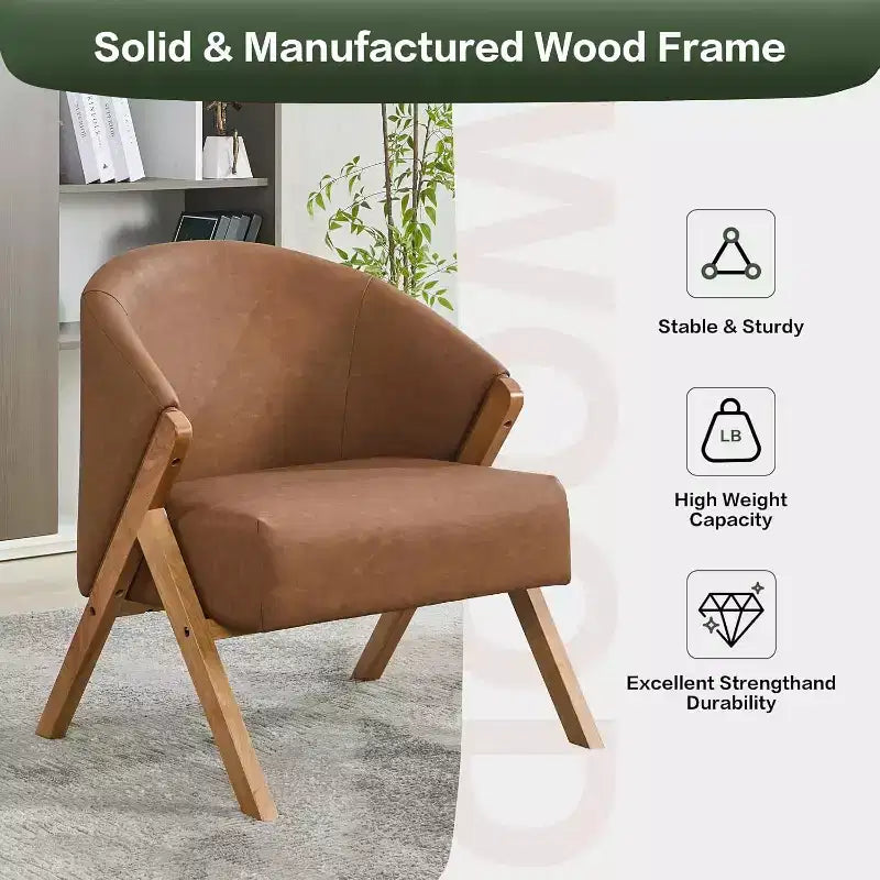 Poltrona d'accento Mid-Century, velluto Teddy, lino, pelle PU con struttura in legno, 1 pz