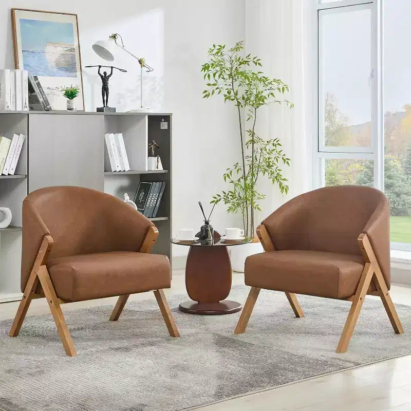 Poltrona d'accento Mid-Century, velluto Teddy, lino, pelle PU con struttura in legno, 1 pz