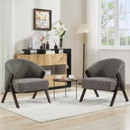 Poltrona d'accento Mid-Century, velluto Teddy, lino, pelle PU con struttura in legno, 1 pz