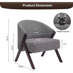 Poltrona d'accento Mid-Century, velluto Teddy, lino, pelle PU con struttura in legno, 1 pz