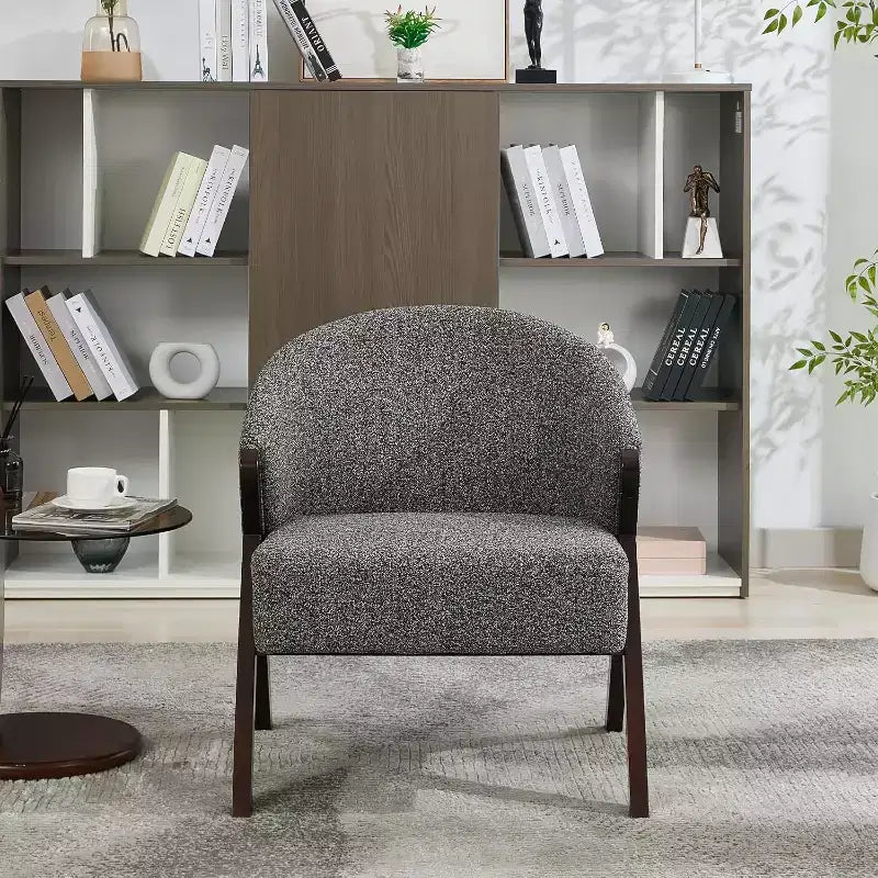 Poltrona d'accento Mid-Century, velluto Teddy, lino, pelle PU con struttura in legno, 1 pz