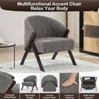 Poltrona d'accento Mid-Century, velluto Teddy, lino, pelle PU con struttura in legno, 1 pz