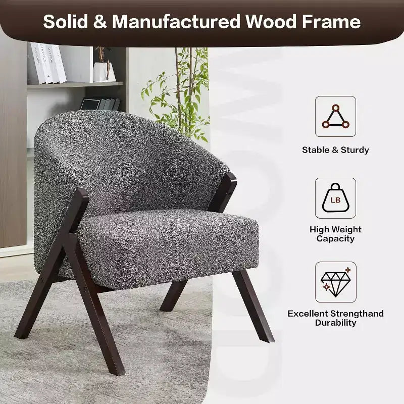 Poltrona d'accento Mid-Century, velluto Teddy, lino, pelle PU con struttura in legno, 1 pz