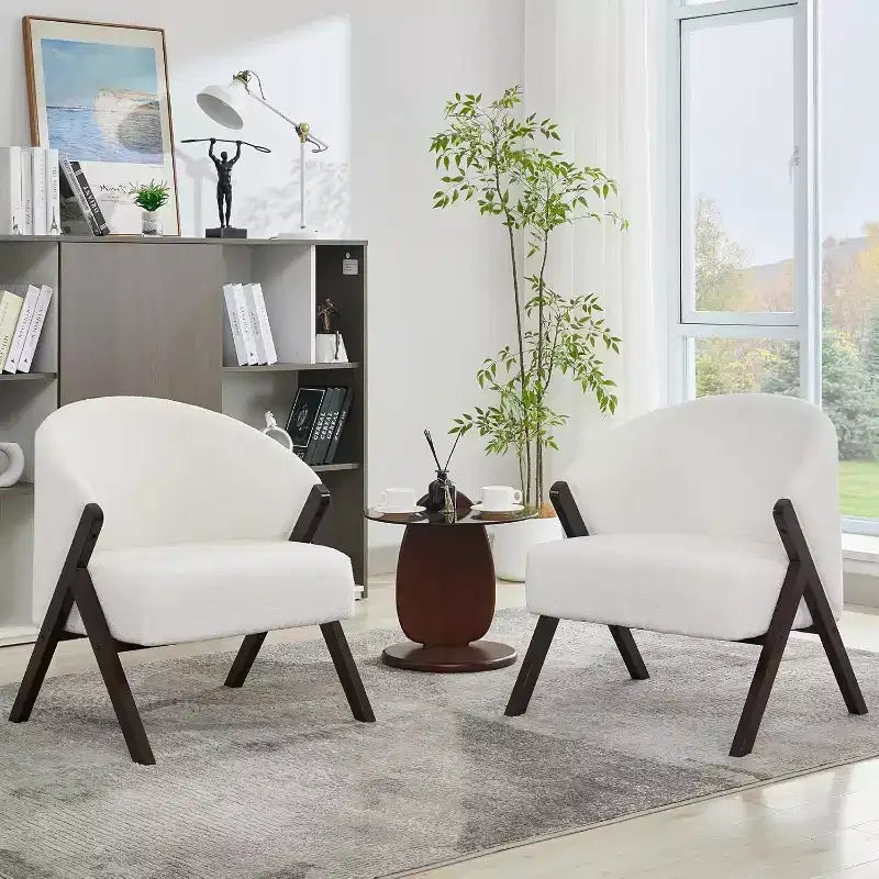 Poltrona d'accento Mid-Century, velluto Teddy, lino, pelle PU con struttura in legno, 1 pz