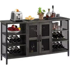 Acekool Industrial Wine Bar Cabinet with Glass Rack, Multi-Functional Liquor & Coffee Storage Sideboard for Dining & Living Room