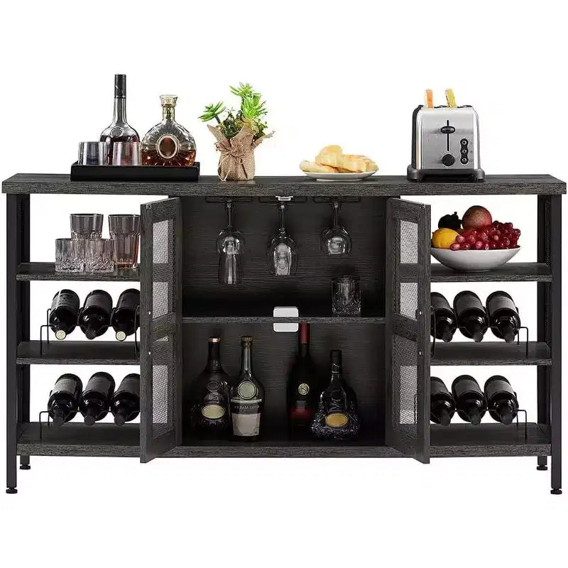 Mobile Bar Industriale con Portabottiglie e Portacalici