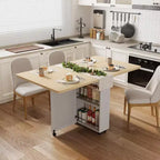 Tavolo da pranzo pieghevole salvaspazio con contenitore - Tavolo da cucina con 6 ruote (4 bloccabili) + cassetto e ripiani, compatto per piccoli spazi