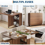 Tavolo da pranzo pieghevole salvaspazio con contenitore - Tavolo da cucina con 6 ruote (4 bloccabili) + cassetto e ripiani, compatto per piccoli spazi