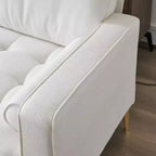 Divano a 3 posti a U trapuntato in velluto a coste beige con braccioli quadrati larghezza 85,8 pollici