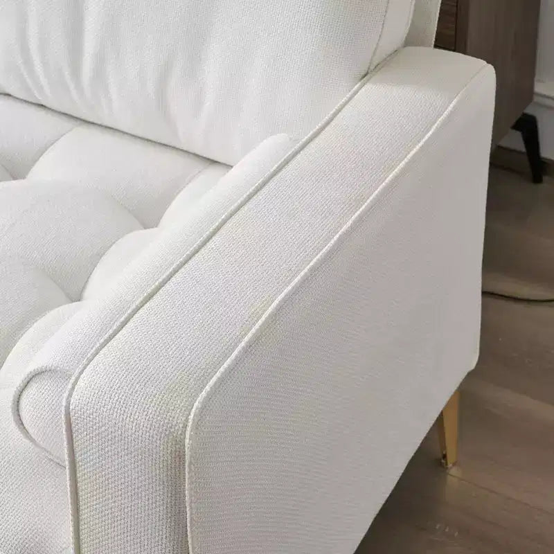 Divano a 3 posti a U trapuntato in velluto a coste beige con braccioli quadrati larghezza 85,8 pollici