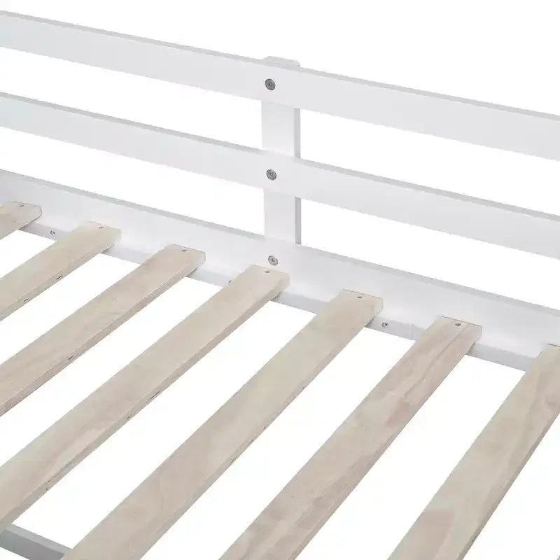 Letto a soppalco basso con scrivania a rotelle e mensole portaoggetti, letto a soppalco singolo in legno con 2 cassetti e lavagna per bambini