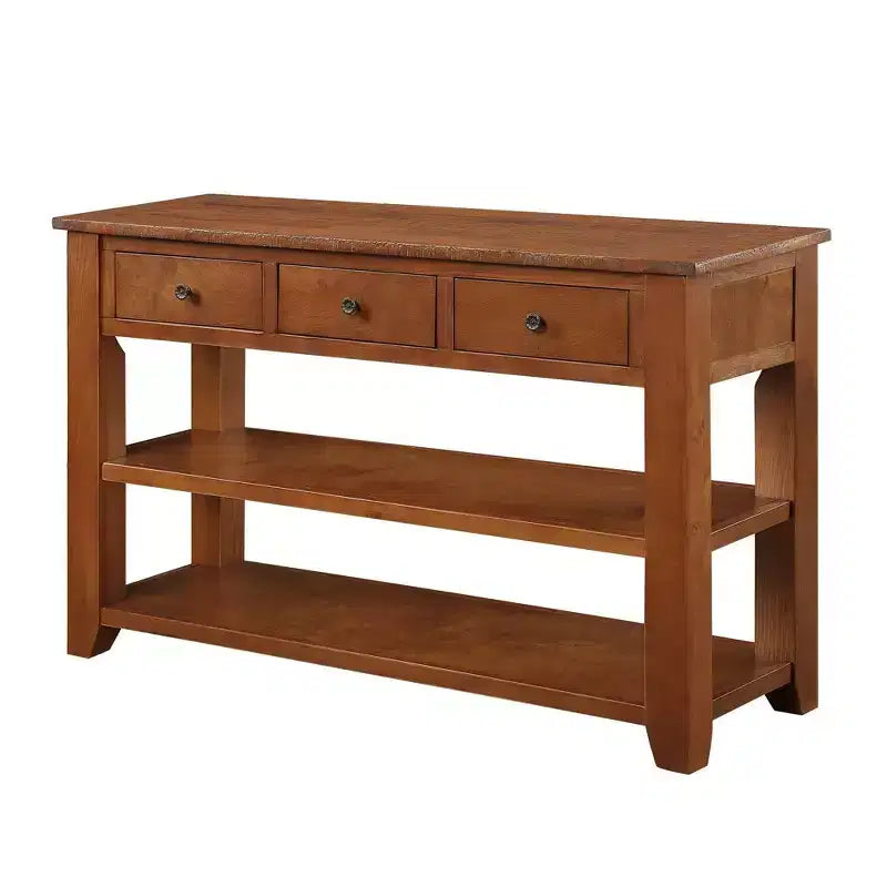 Consolle moderna da 48'' con ripiano in legno massello, 3 cassetti e 2 ripiani, marrone