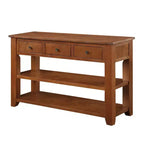 Consolle moderna da 48'' con ripiano in legno massello, 3 cassetti e 2 ripiani, marrone